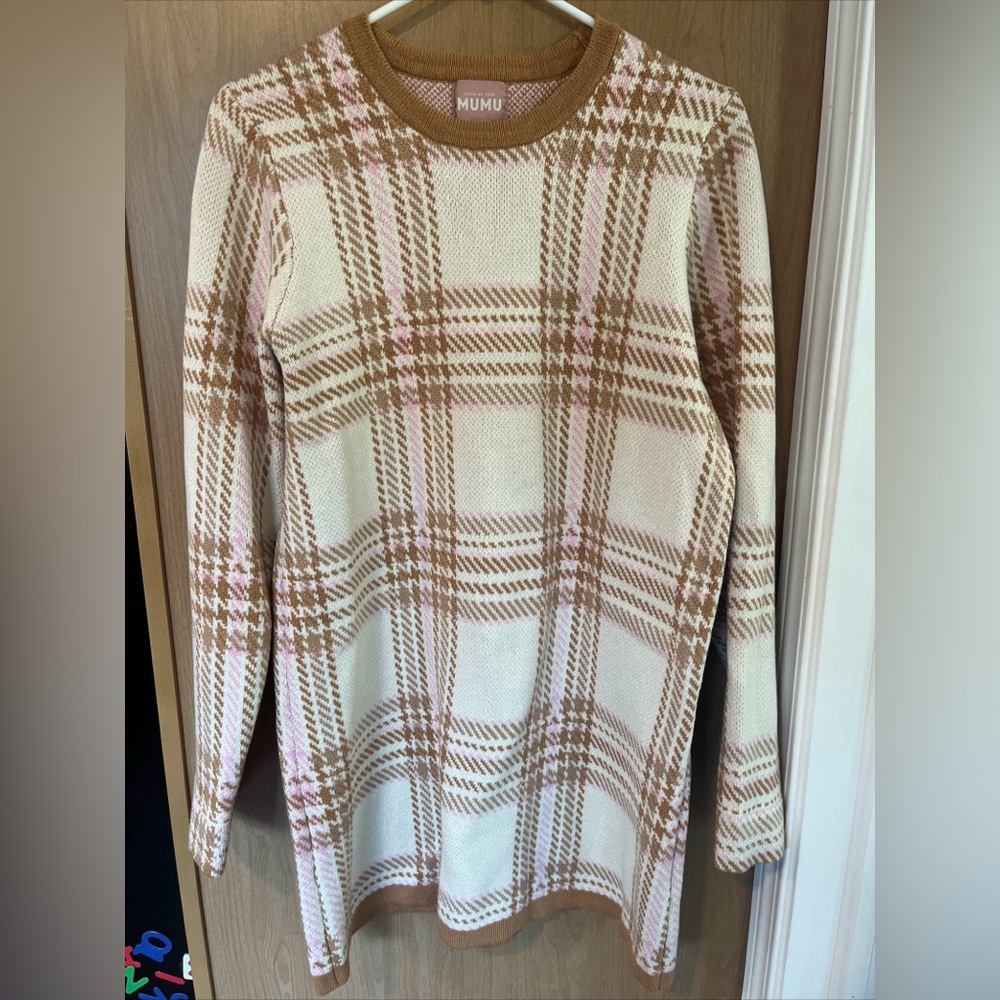 Show Me Your Mumu Avenue Heavy Sweater Dress Plaid Knit- Large